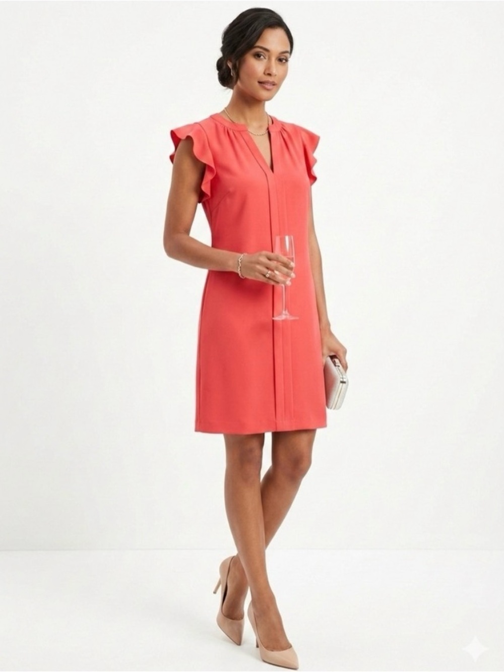 Vince Camuto Coral Flutter-Sleeve Shift Dress